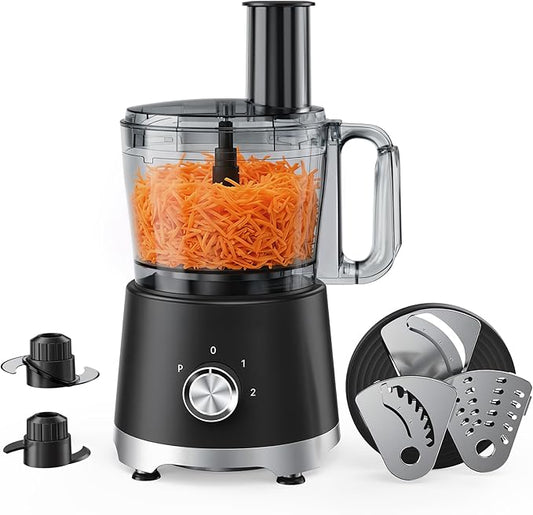 OLIXIS Food Processor 10.5 Cup, Vegetable Choppers with Slicing Shredding Chopping Kneading, Dishwasher Safe, Food Grinder, Stainless Steel Blades, for Smoothie Fruit Dough, 2.6QT, Black