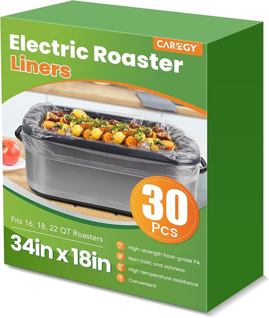 CAREGY Electric Roaster Liners 34 x 18 Inch 30 Counts Disposable Roaster Liners Fits 16, 18, 22 Quarts Roasters, Roasting Oven Liners Cooking Bags for Immediate Cleanup