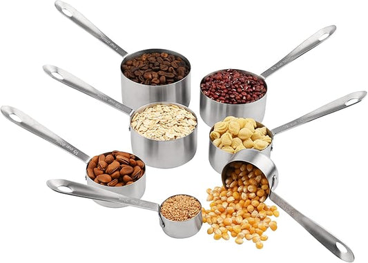 18/8 Stainless Steel Measuring Cups Set 7, Metric & US Measuring Cups for Kitchen & Baking, Metal Measuring Cups Set with 2/3 & 3/4 Measure Cups