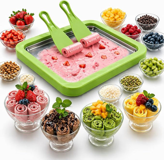 Ice Cream Roller Maker, At Home Rolled Ice Cream Maker Machine, Dairy Free & Frozen Yogurt Maker, Electric Free Countertop Ice Cream Machine with Spade for Rolls, Sorbet & Frozen Yogurt (Green)