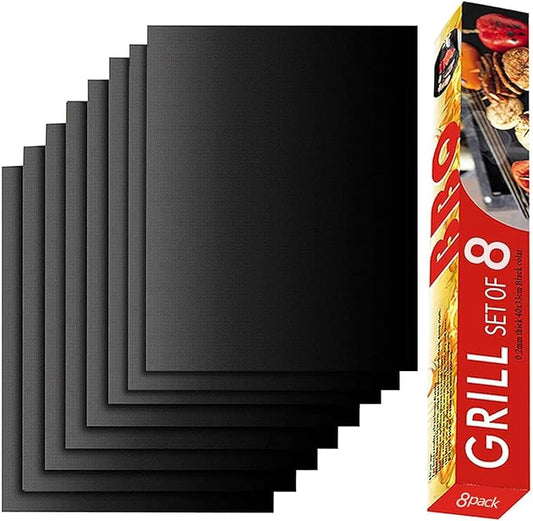 Renook Grill Mats for Outdoor Grill, Set of 8 BBQ Grilling Mat for Outdoor Gas Grill Cooking,15.75 X 13 Inch, Black