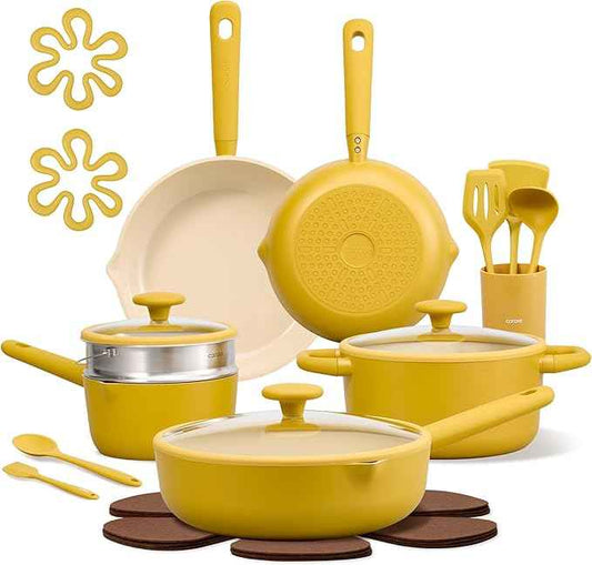 CAROTE 21pcs Cookware Set Nonstick Pots and Pans Set, Ceramic Cookware Set Induction Cookware, Non toxic Healthy Non Stick Kitchen Cooking Set, PFAS PTFE Free