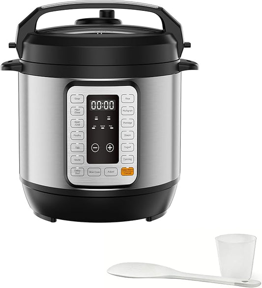 Simple Deluxe 8QT Electric Pressure Cooker, 16-in-1 & Non-Stick Stainless Steel Multi Cooker with 12 Presets for Slow Cook, Meat Stew, Steam, Sauté, Canning, Yogurt Maker, Dishwasher Safe, Silver
