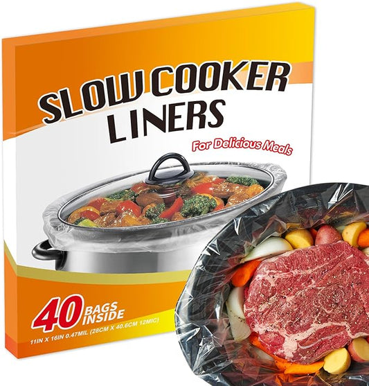 ECOOPTS Slow Cooker Liners Disposable Cooking Bags Small Size Pot Liners Fit 1QT to 3QT Suitable for Oval & Round Pot- 40 Bags
