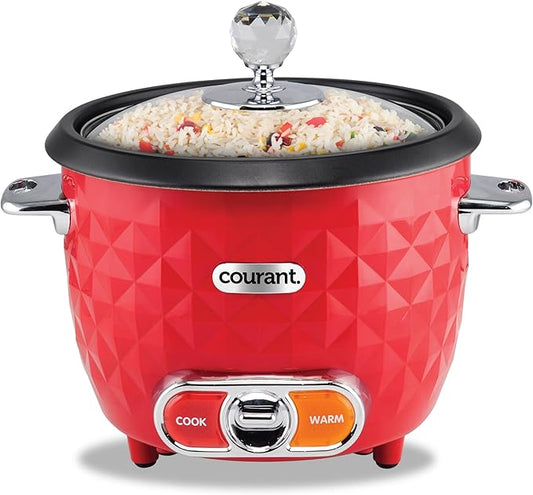 Courant Rice Cooker 10-Cup (Cooked) Steaming basket One-Touch Operation, Automatic Keep Warm Function, red