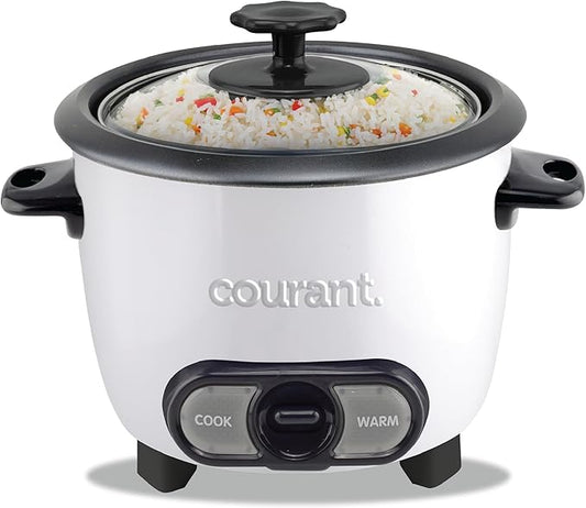 Courant Rice Cooker 8-Cup (Cooked), Removable Non-Stick Bowl, One Touch Rice Cooker, White