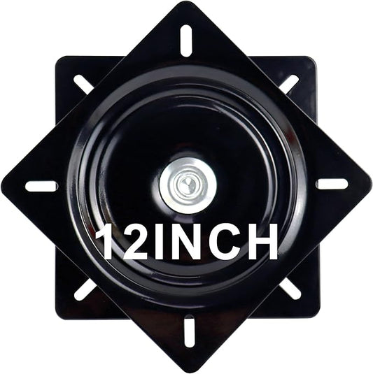 12 Inch Lazy Susans Turntable Bearings Swivel Zinc Plate, Black Square Lazy Susan Hardware, Heavy Duty Lazy Susan Replacement Parts for Table, Chair, Round Bar Stools(1 Pack)