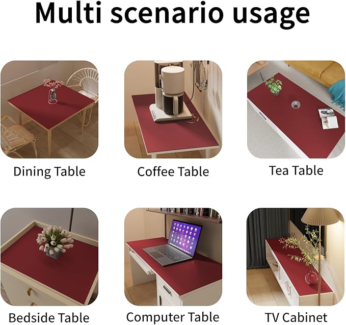 Leather Desk Mat,1.8mm Thick,15.75x23.6 Inch Desk Cover,Nightstand Cover,Night Stand Cover for Top,Night Stand Cover,Side Table Cover,Night Stand Mat(Black+Wine Red,15.75x23.6)