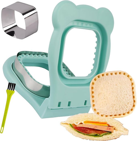 LEPCY Uncrustables Sandwich Maker Sealer Cutter, Crustless Sandwich Cutter, PB&J Uncrustable Maker - Color Turquoise, Square Shape