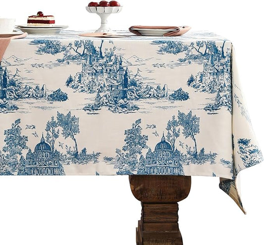 patdrea Designer Square Cyan Tablecloth,Vintage Linen with Ancient Castle and Manor Pattern Tablecloths,Table Cover Cloth Decor for Kitchen Dining Christmas,Thanksgiving,67"x67"-Lucerne a