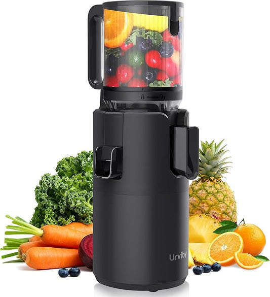 Juicer Machines, 5.3" Large Feed Chute Cold Press Juicer with Double Press Technology, 400W Motor, High Juice Yield, Easy to Clean, Masticating Juicer for Whole Vegetables & Fruits, Black