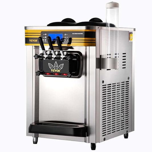 VEVOR Commercial Ice Cream Maker, 22-30L/H Yield, Countertop Soft Serve Machine with 2x6L Hopper 2L Cylinder LCD Panel Puffing Shortage Alarm, Frozen Yogurt Maker for Restaurant Snack Bar