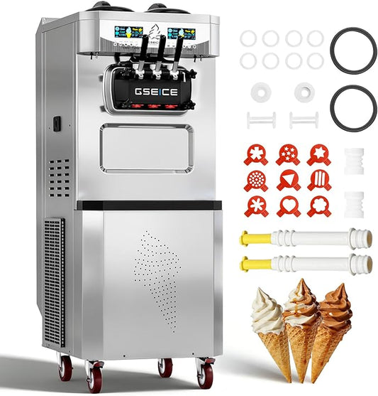 Commercial Soft Serve Ice Cream Machine, 115V Floor Standing, 32-42L/H Output, 2 x 6L Hoppers, True Independent Left/Right System, 2 Compressors, Smart Displays