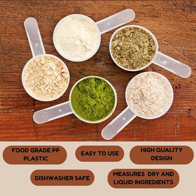 Plastic Measuring Scoop, (39 cc | 2.63 tbsp | 1.32 fl oz. | 39 mL) Long Handle Spoons for Powders, Granules, Coffee, Pet Food, Baking Supplies, Protein and Other Dry Goods, BPA Free (Set of 100)