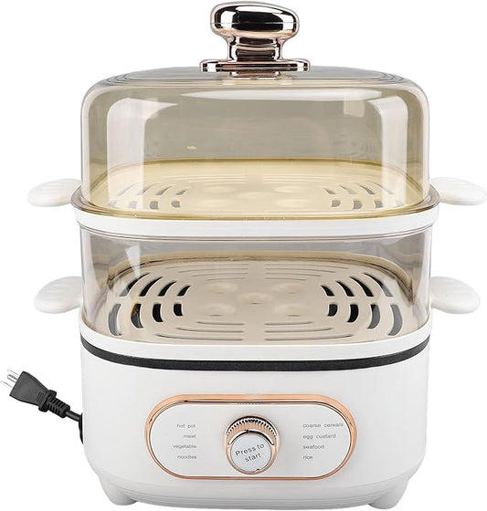 1200W 10.5L 2 Tier Electric Steam Pot Cooker with Steaming Plate, Efficiently Cooks and Steams Seafood, Vegetables, and Meat, Ideal for Noodles, Porridge, Slow Cooking (US Plug