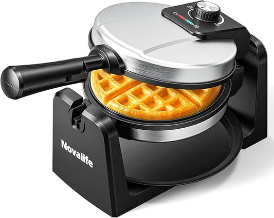 Waffle Maker, Rotating Belgian Waffle Maker, 180° Flip Waffle Iron, Non-Stick Plate, Adjustable Browning Control, Foldable Cool Touch Handle, Removable Drip Tray, Space Saving Storage, Stainless Steel