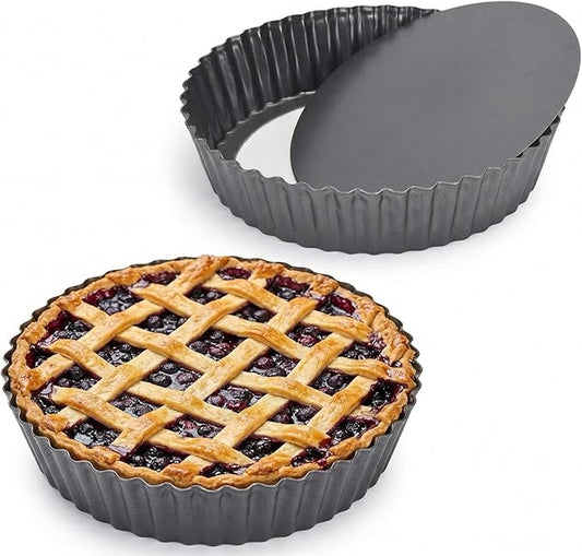 2 Pack Nonstick Tart Pan, Quiche Pan, Carbon Steel Deep-dish Pie Pan with Removable Loose Bottom (10 In)