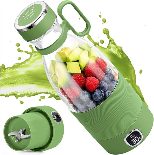 MIAOKE Portable Blender, 6 Blades Juicer Cup for Juice Shakes and Smoothies 350ml Mini Blender with Led Display Usb Rechargeable,3000Mah Rechargeable Battery, for Home Outdoors Travel-Avocado Green