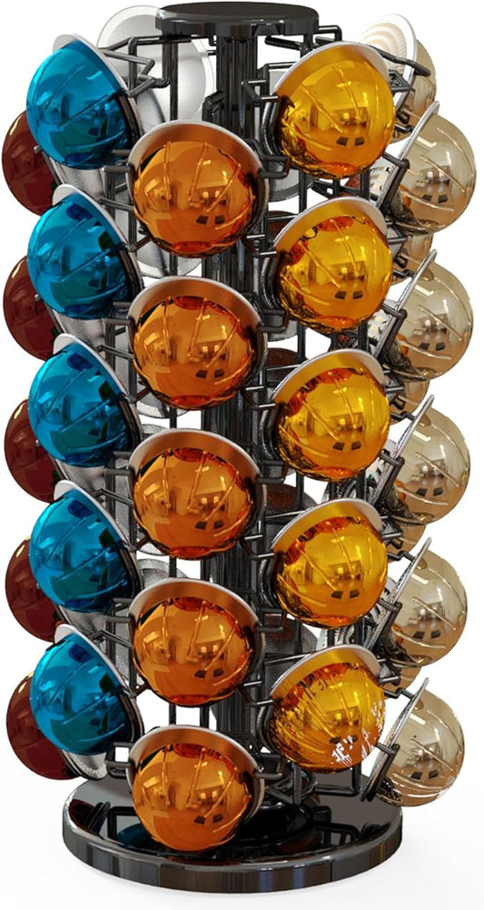 BLACKSMITH FAMILY Coffee Pods Holder Organizer, 360 Degrees Revolving Pod Carousel Compatible for 40 Nespresso Vertuo Pods No Assembly Required Nespresso Pods Holder Tower Stand,Piano Black