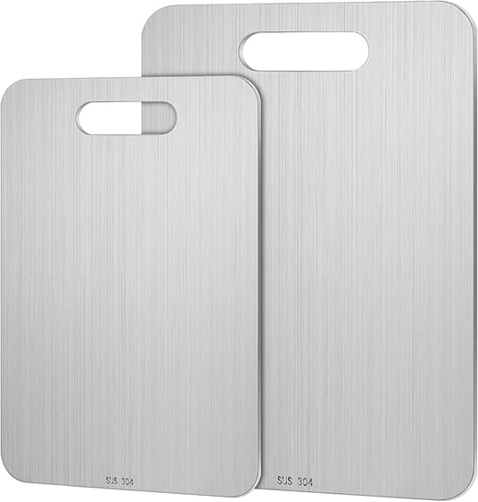 2 Pcs Stainless Steel Cutting Board for Kitchen 304 Steel Chopping Dishwasher Safe Metal Cutting Board Set for Kitchen Meat Fruit Vegetable (11.8''x7.9'',9.5''x6'')