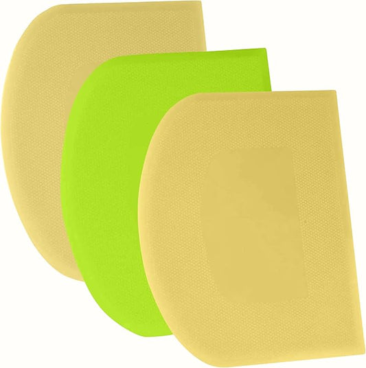 SURDOCA Dough Scraper Bench Scraper - 3P 11.8x7.3" Plastic Flexible Bowl Scraper, Sharp Edge & Angles Cake Scraper. Non-Slip Bakeware Decorating Tools Sculpting & Modeling Tools - Yellow+Green+Yellow