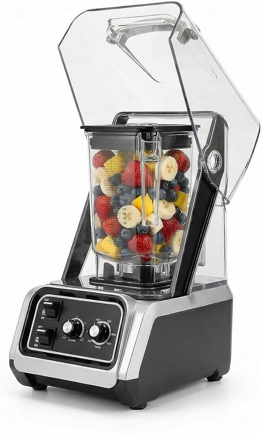 BLEOU Commercial Quiet Shield Blender, 2200W Professional Smoothie Blender with Timer & 15-Speed Control, 80oz/2.2L BPA-Free Pitcher for Cafes, Bars and Home Use
