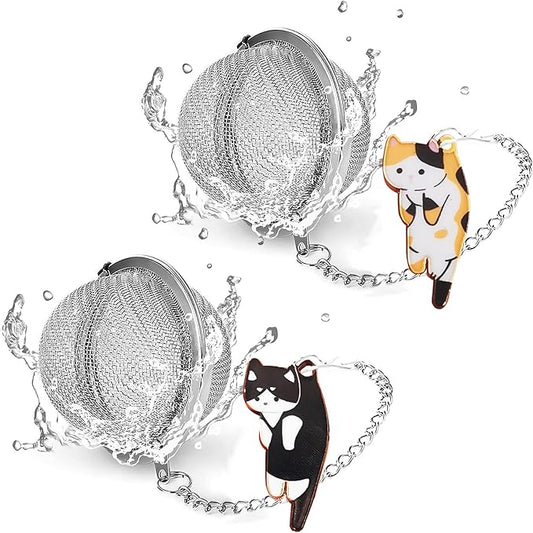 Cat Tea Infuser Set - Enhance Your Tea Experience with Premium Loose Leaf Tea Strainers and Balls, 2 PCS Gold-Plated Cute Cat Charm Pendant Tea Steeper, Stainless Steel Mesh Tea Diffuser