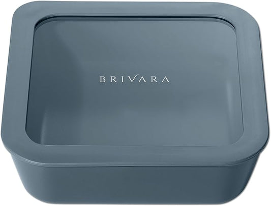 Ceramic Coated Glass Food Storage Container | No PTFE, PFOA, PFAS, and BPA | Reusable Non Toxic Meal Prep Container with Glass Lid | Easy To Store | 5 Cup Square [Dusk]
