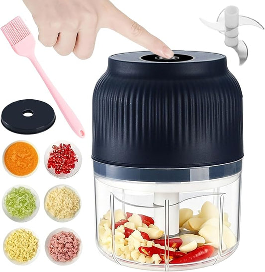 2026 New Electric Garlic Chopper, Mini Portable Veggie Chopper, Small Cordless Garlic Choppers Mincer, USB Rechargeable, 350ML Electric Mini Veggie Cutter for Onion, Garlic, Chili, Ginger (Blue)