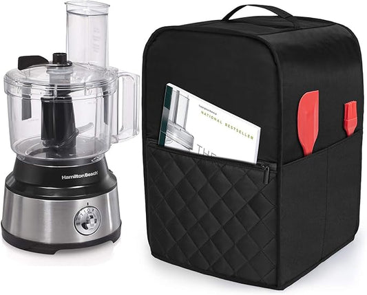 Luxja Food Processor Cover Compatible with Cuisinart and Hamilton Beach 10-14 Cup Processor, Food Processor Dust Cover with Accessories Pockets, Black