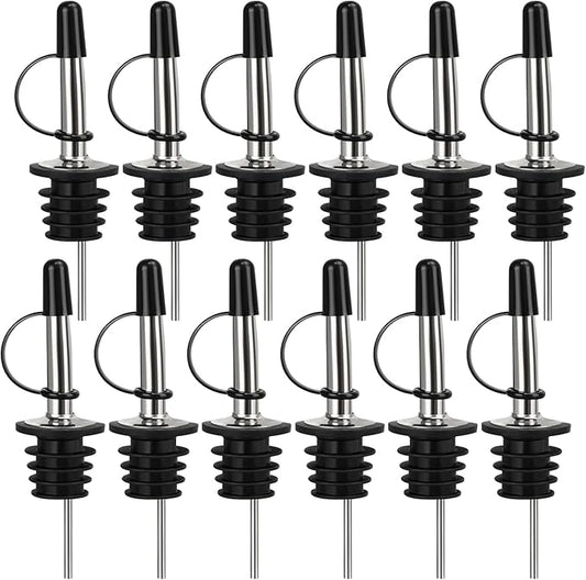 12/24/48/100 Pack Liquor Pour Spout, Stainless Steel Classic Bottle Pourers with Rubber Dust Cap, Speed Wine Bottle Pourer for Liquor Bottle, Oil Bottles