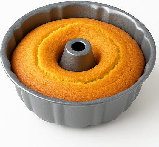 10-Inch Nonstick Cake Pan, Fluted Tube Pan for Pound Cakes, Muffins, Angel Food Cake, Coffee Cake, and More – Easy Release, Dishwasher Safe, Oven Safe, Heavy Duty