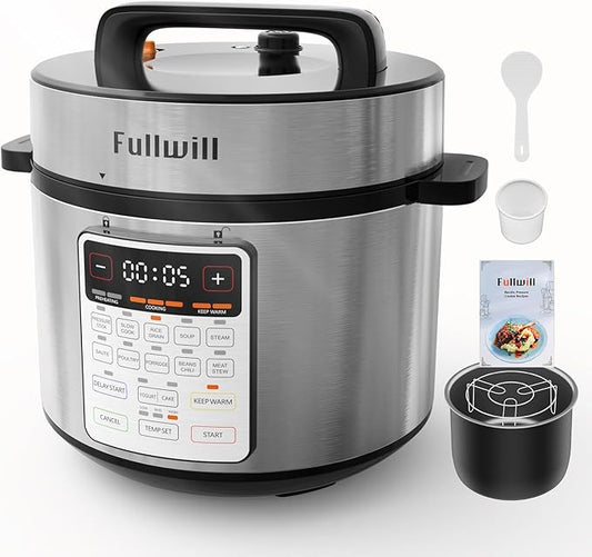 Fullwill 8QT Electric Pressure Cooker Max, 12-in-1 Multi-Use Programmable with Ceramic Non Stick Pot for Sauté,1200W Fast Cooking, Slow Cook, Steam, Yogurt, rice maker cooker,Family Meals & Gatherings