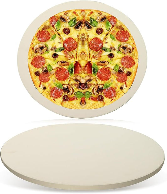 15" Round Pizza Stone for Grill Oven, Heavy Duty Cordierite Baking Stone Cooking Pan, Durable Large Pizza Grilling Stone, Ideal for Grilling Baking Several Sizes of Pizzas