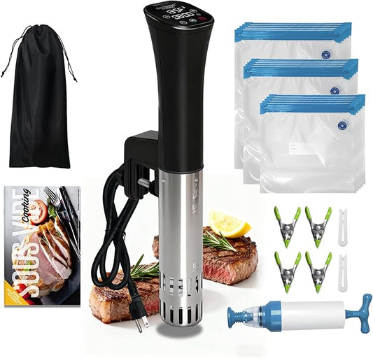 CATTLEMAN Sous Vide Cooker, Wine Chiller, 1000W, Sous Vide Machine for Kitchen, Immersion Circulator, Sous Vide Kit with Vacuum Bags, Vacuum Pump, Accurate Temperature Timer, Fast Heating