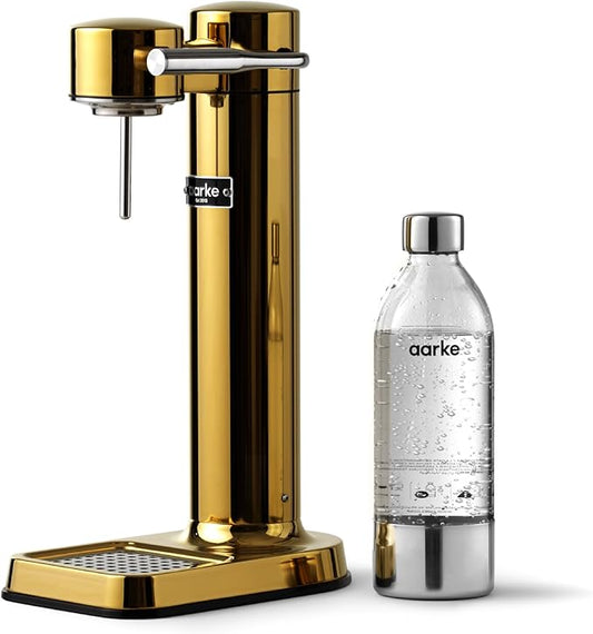 Aarke Carbonator lll, Sparkling & Carbonation Water Machine, Stainless Steel with PET BPA-Free Reusable Bottle Volume 1L/34 fl oz (Gold)