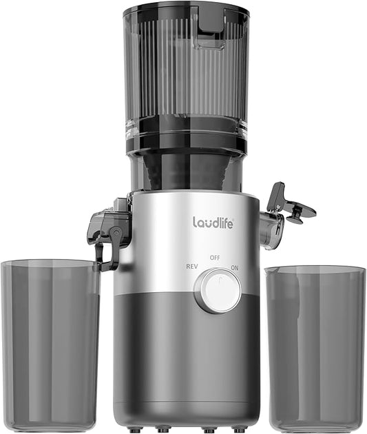 LAUDLIFE Cold Press Juicer Machines, 5.3" Wide Chute Slow Masticating Juicer, 35db Quiet Operation, 99.7% High Juice Yield, Kale/Spinach Friendly, Juicer Extractor for Whole Fruits & Vegetables