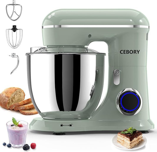 CEBORY 3-IN-1 Electric Stand Mixer, 6.5QT Bowl 660W 10-Speed Kitchen Mixer, Household Food Mixers include Dough Hook, Beater and Whisk, Bread Cake Mixer for Baking and Most Home Cooks, Green