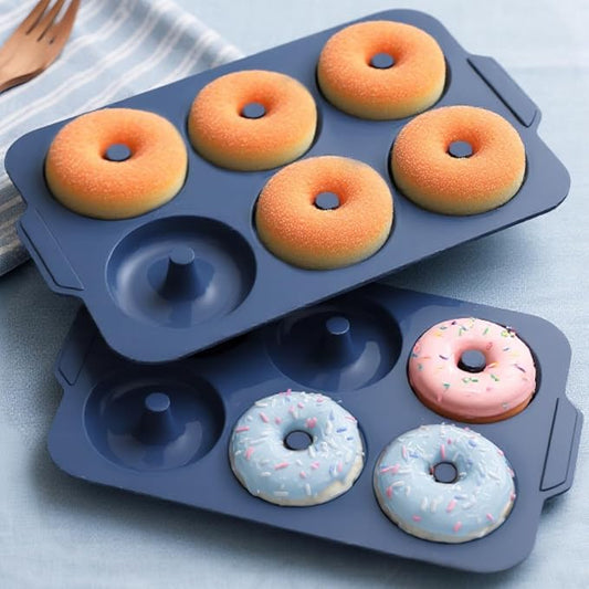 Nonstick Silicone Donut Pan: 3.5 Inch Doughnut Pan with Metal Frame - Silicone Donut Molds for Baking Gluten Free Glazed Vegan Protein Donuts Bagel - for Oven Kitchen - Home Bakers Housewife