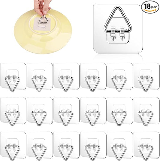 18 Pack Invisible Plate Hangers for The Wall, Vertical Adhesive Wall Plate Hangers for Display, Art, Pictures, Decorative, 2.25 Inch