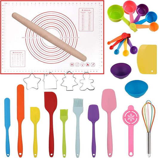 Silicone Spatula Set Rolling Pin Cookie Cutters Pastry Mat Measuring Spoons and Cups Pinch Bowls Dough Scraper, Kitchen Tools Cookware Cooking Baking Supplies 29 PCS
