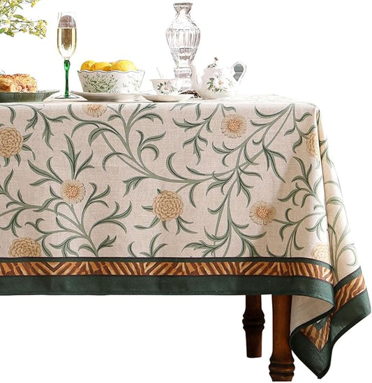 patdrea Designer Floral Linen Table Cloth for Sqaure Table,Vintage French Tablecloth,Small Colorful Decoration Cover for Kitchen Dining,Christmas,Party,Thanksgiving,67"x67"-Littledaisy