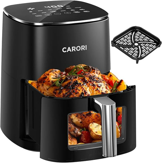 CARORI 6QT Air Fryer with Viewing Window, 12 Cooking Presets, 1700W Fast & Even Cooking, Max 400℉ Crisping, Bake, Roast, Reheat & Dehydrate, Large Nonstick Basket, Dishwasher Safe