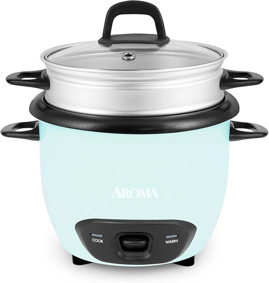 AROMA® 6-Cup (Cooked) / 1.5Qt. Rice & Grain Cooker (ARC-743-1NGBL), Light Blue