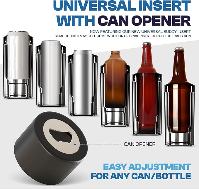 Frost Buddy Universal Can Cooler - Fits all - Stainless Steel Can Cooler for 12 oz & 16 oz Regular or Slim Cans & Bottles - Stainless Steel (Silver Sleigh)