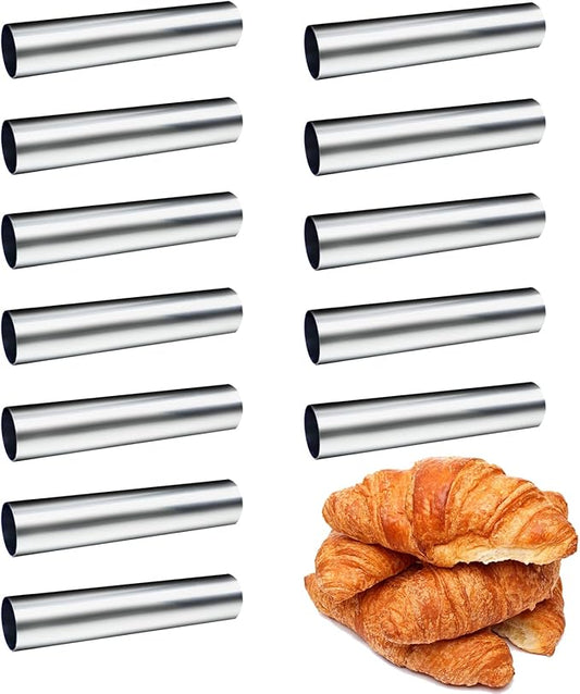 Non-stick Cream Horn Molds Stainless Steel, FantasyDay 4.72 inch Large Size Cannoli Tubes Kit Pack of 12 Baking Cones Pastry Roll Horn Croissant Mold - Christmas Anniversary Free Standing Cone Shape
