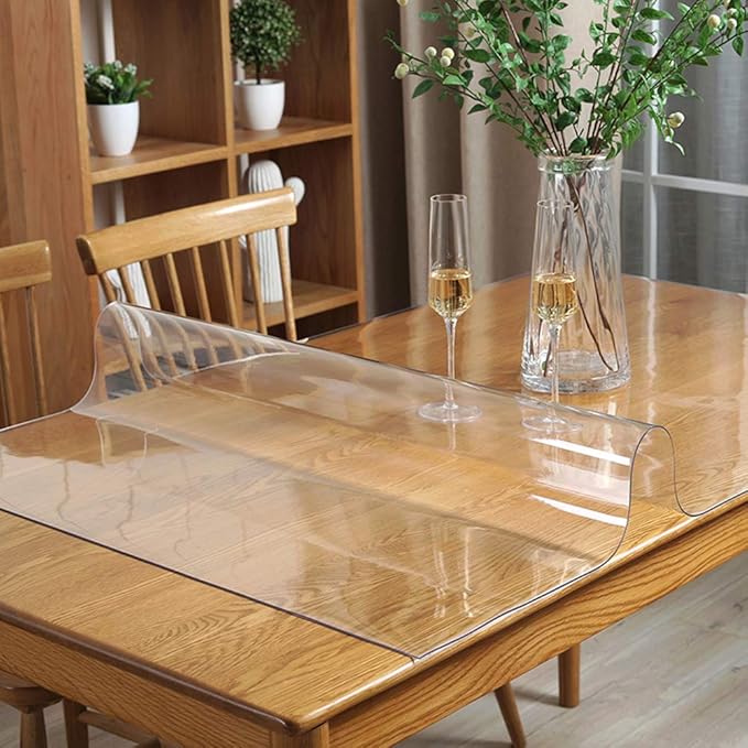 42 X 90 inch Large Clear Plastic Tablecloth Vinyl Rectangle Wood Furniture Wipeable Table Cloth Protector Thick Countertop Protective Cover PVC Desk Dining Glass Tabletop Protection Pad Easy Clean