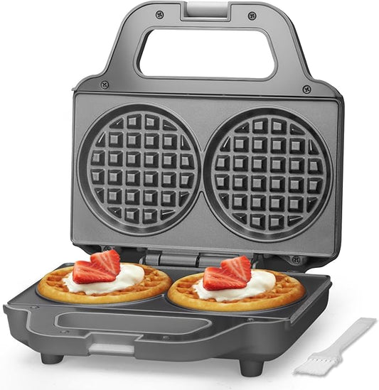 SugarWhisk 4 Inch Double Mini Waffle Maker Machine, Chaffle Maker, Waflera Electrica, Small Waffle Iron for Waffles, Keto Chaffles, Hash Browns, Cookies, Grey