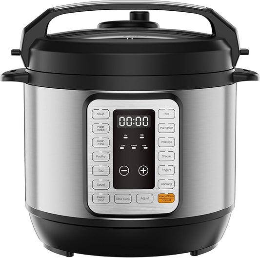 NEWBULIG 16-in-1 Electric Pressure Cooker, 8QT Multi Cooker with 12 Presets, Slow Cook Rice Steamer Sauté Soup Meat Stew Canning Yogurt Maker, Ceramic Inner Pot & Recipe Book Included，Silver