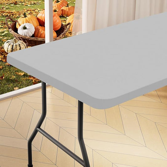 homing Rectangle Table Cloth Cover, Waterproof Polyester Elastic Fitted Tablecloth, Fits for 6 Foot Folding Tables, Washable Table Protector for Picnic, Camping, Outdoor (Light Grey, 30" x 72")